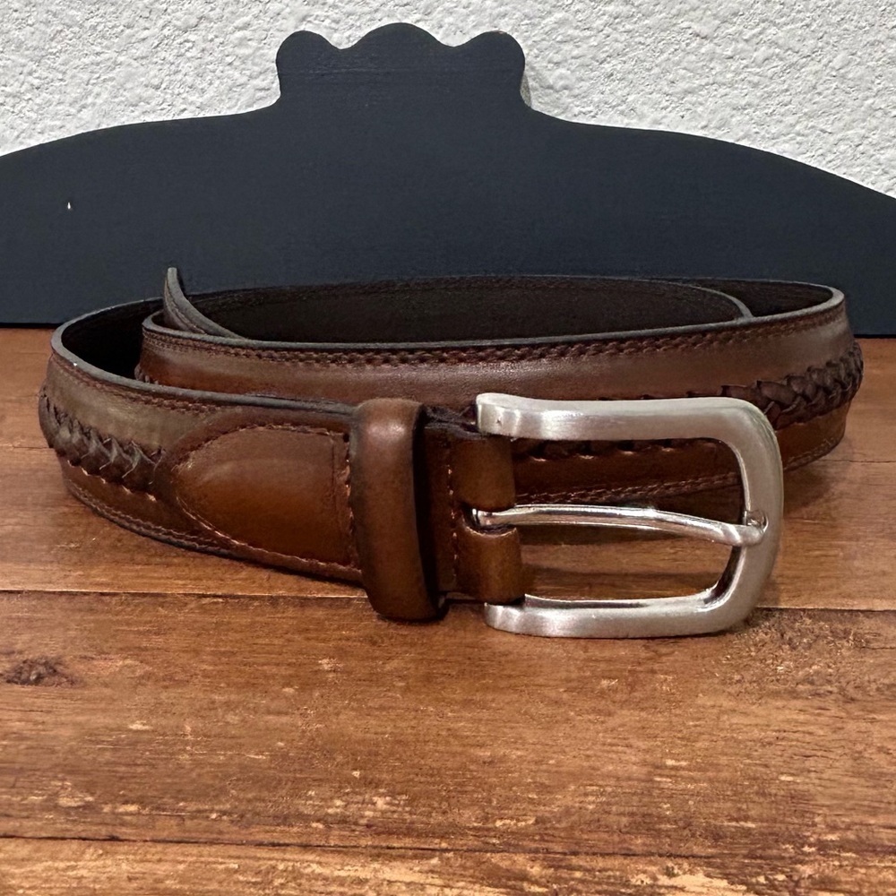Brown Leather Center Braided Unbranded Belt